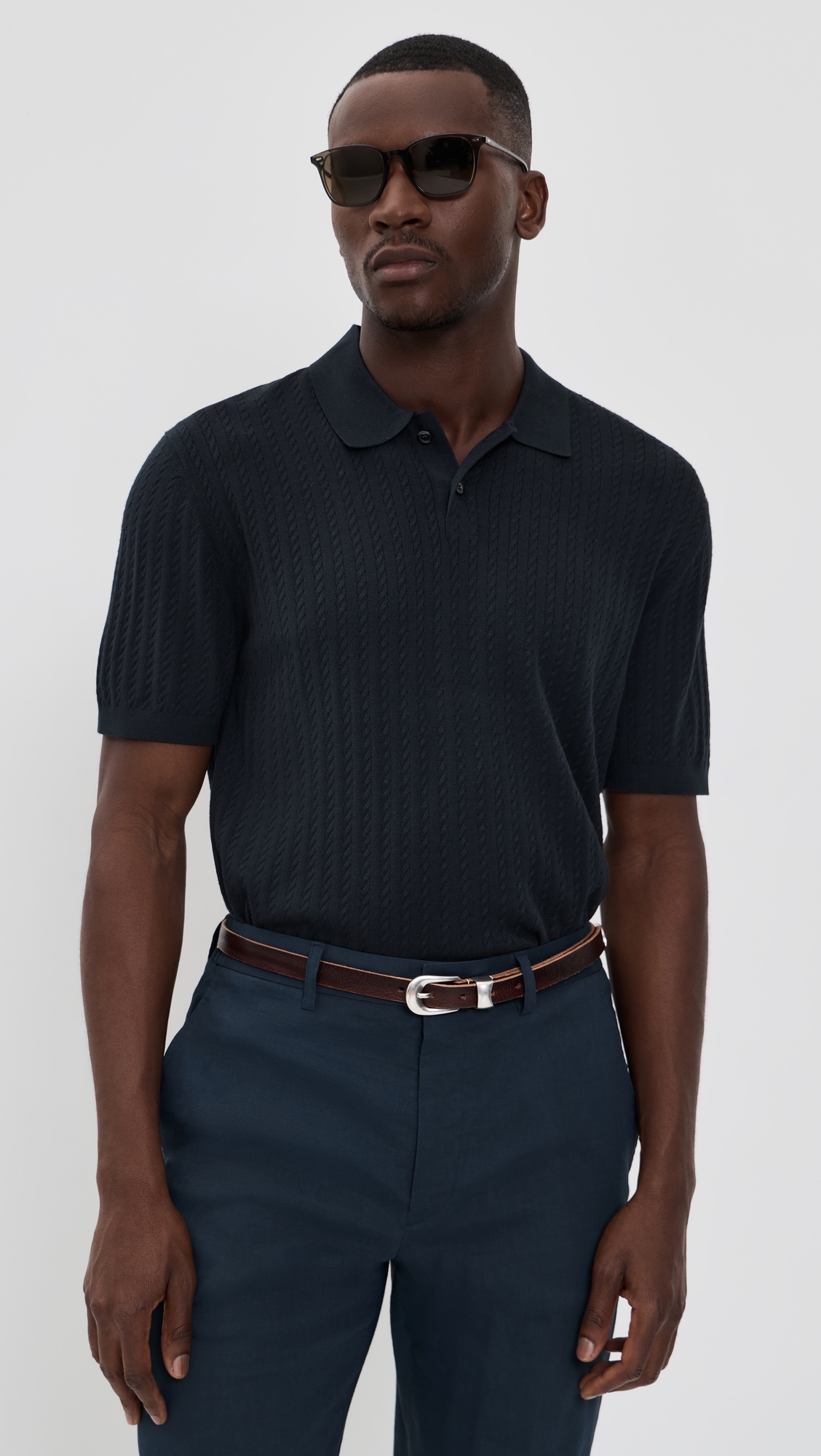 Short Sleeve Polo In Fine Bilen Dark Eclipse