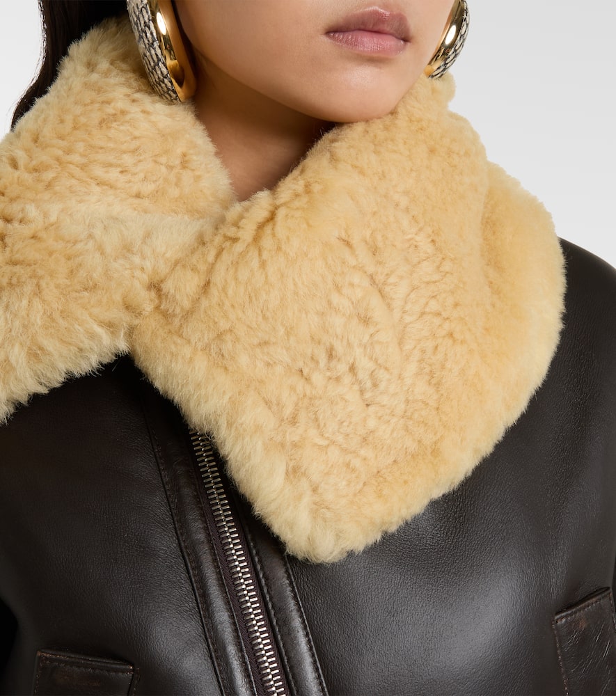 Aviatore cropped shearling-trimmed leather jacket