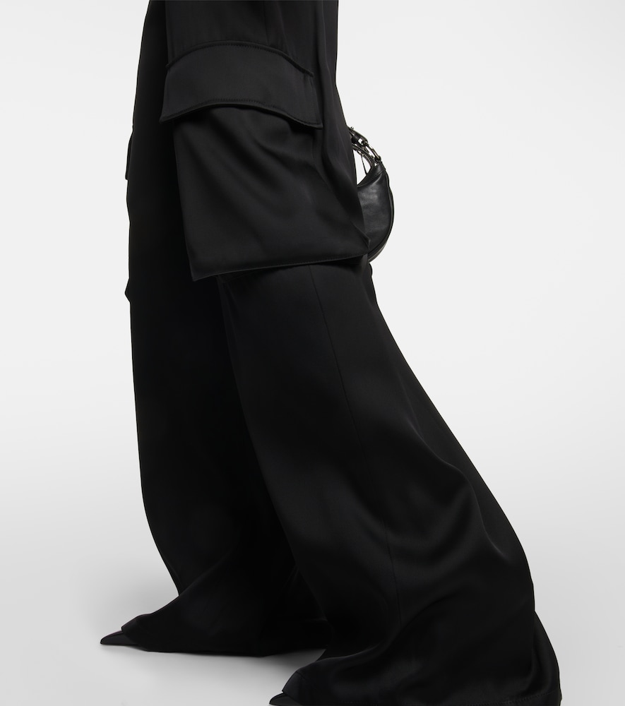 High-rise wide-leg satin cargo pants