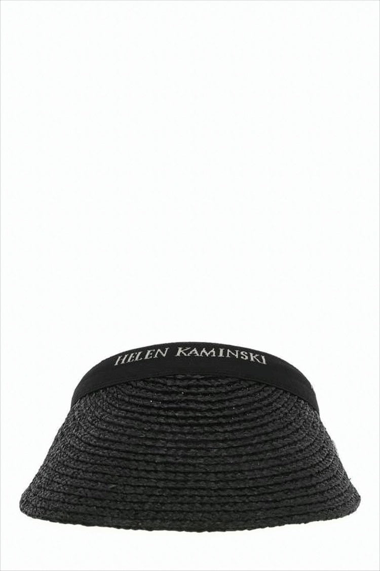 Wide-Brim Black Raffia Visor With Logo Band