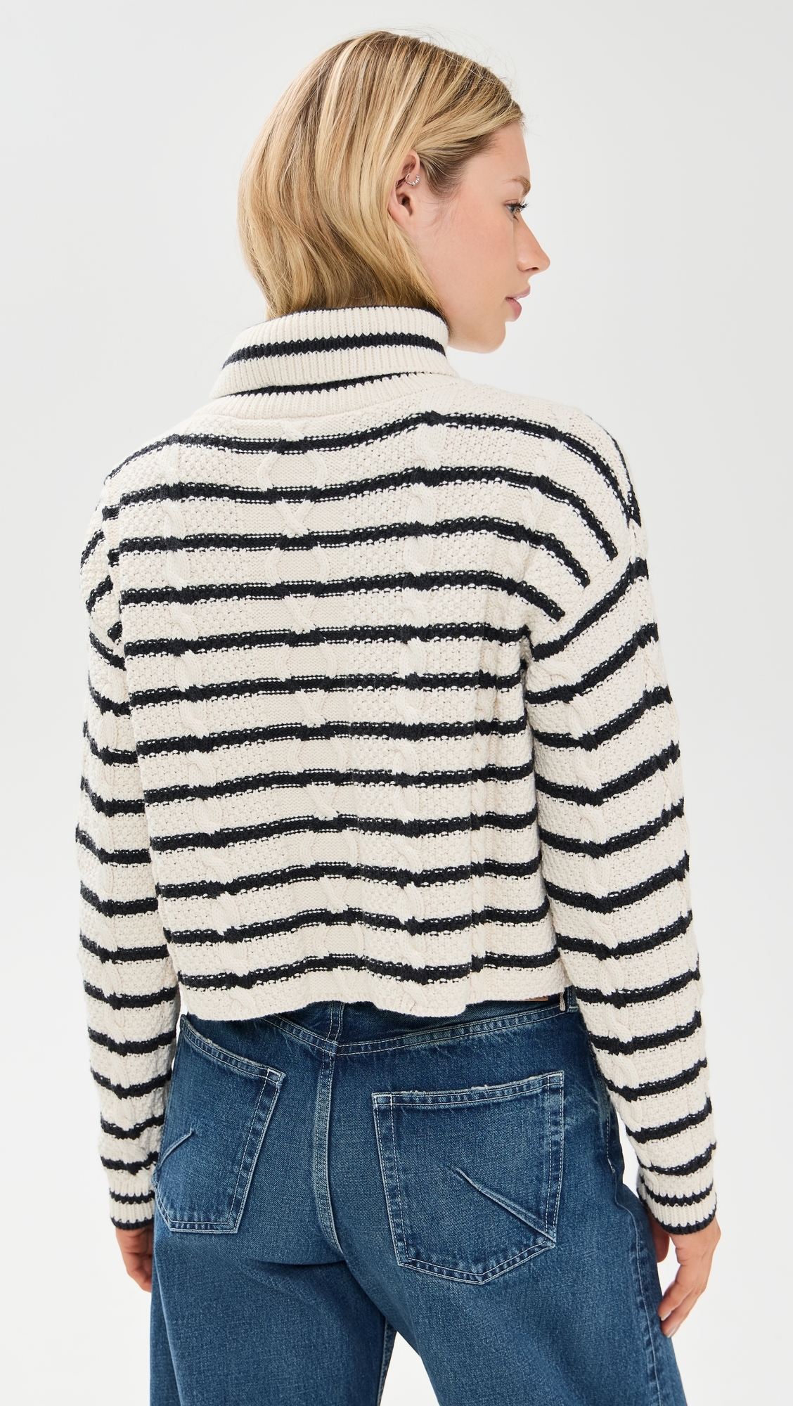 Cable Cropped Crew Sweater Stripe
