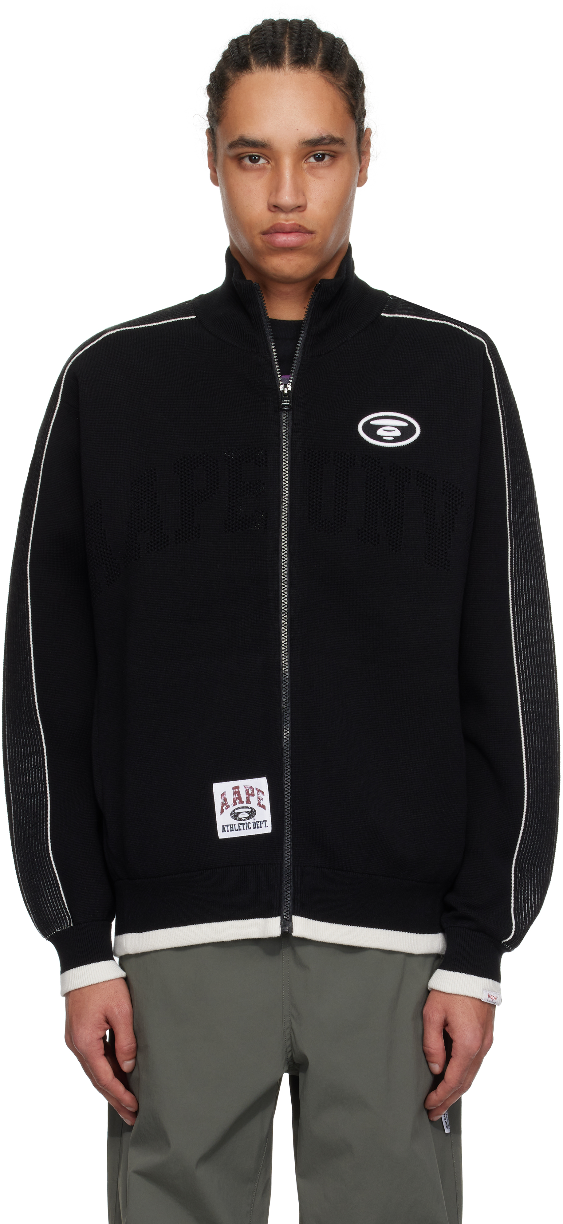 AAPE by A Bathing Ape Black 'AAPEUNVS' Moonface Logo Zip-Up Knit Jacket