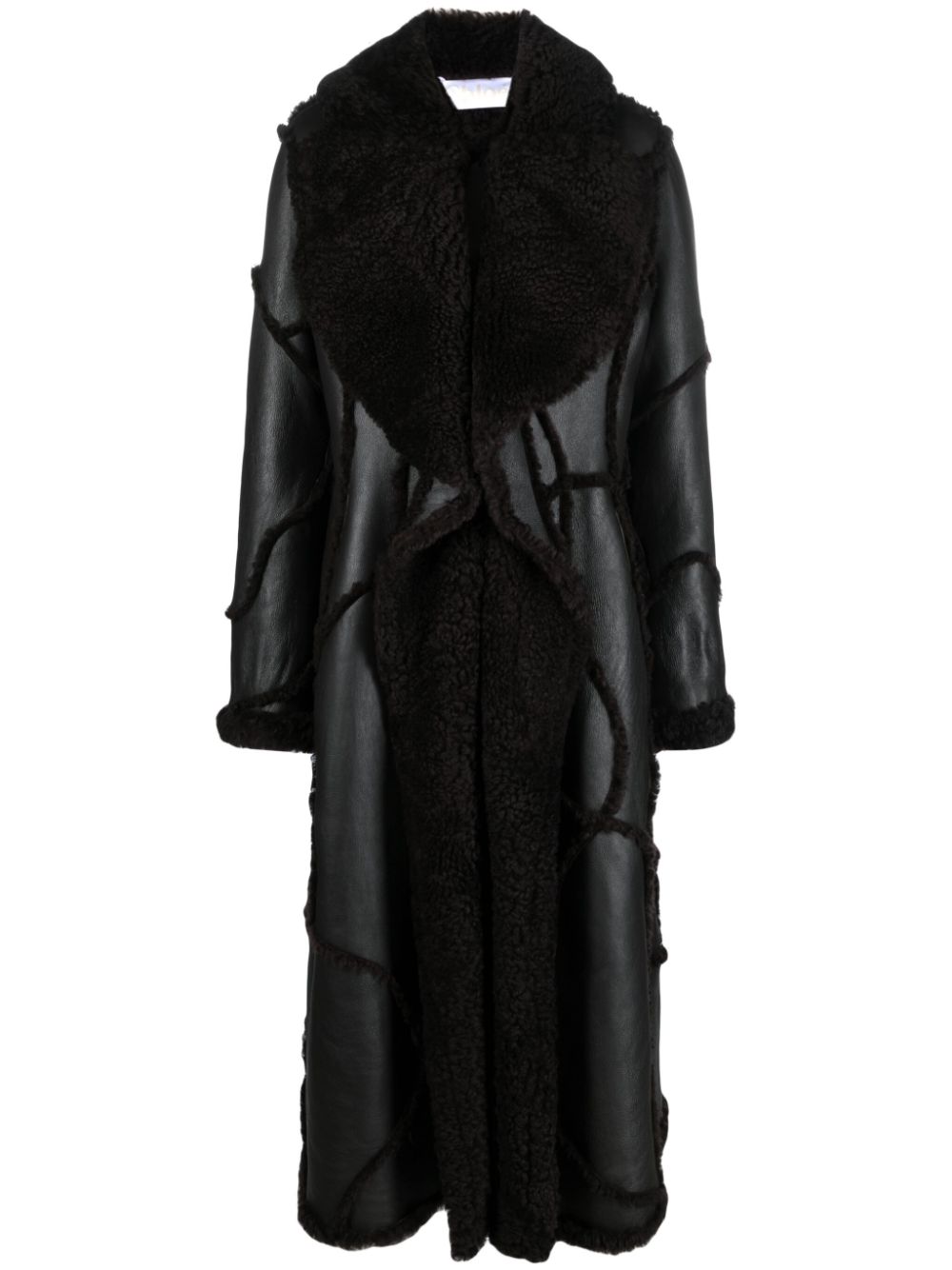 Shearling-trim leather coat - Brown