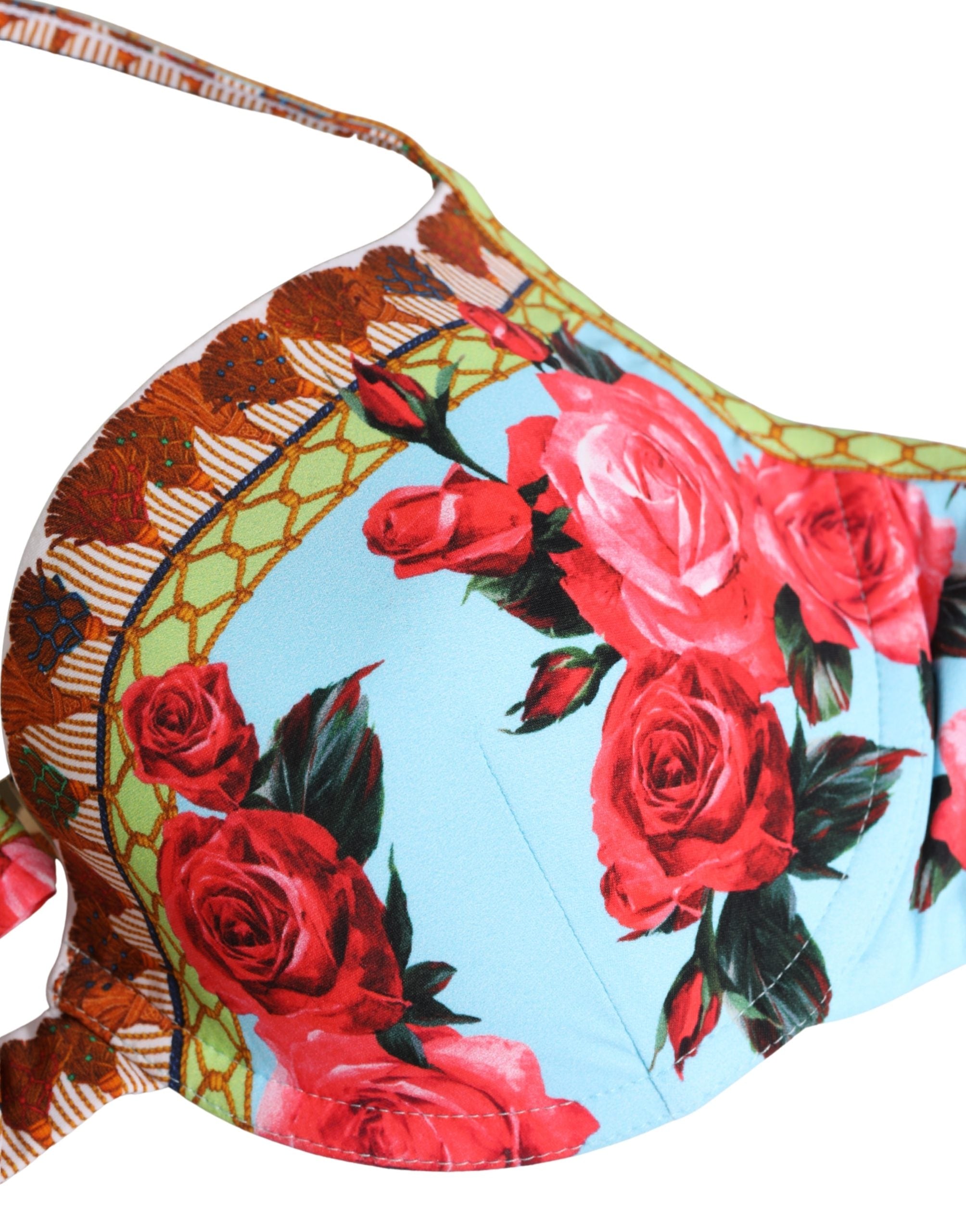 Floral Print Halter Bikini Top — Multicolor
