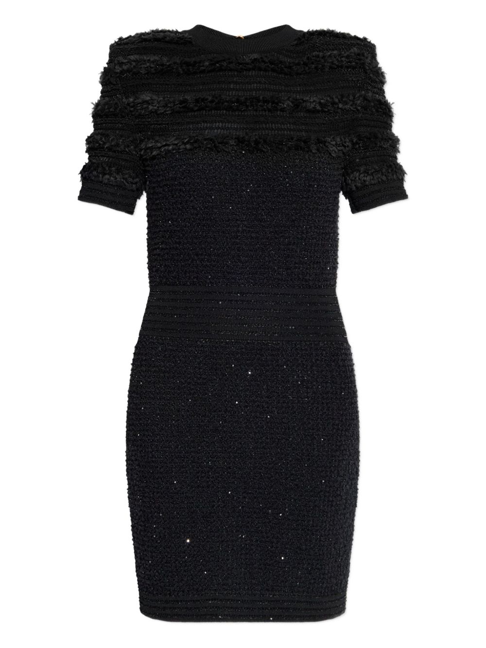 Textured short-sleeve dress - Black