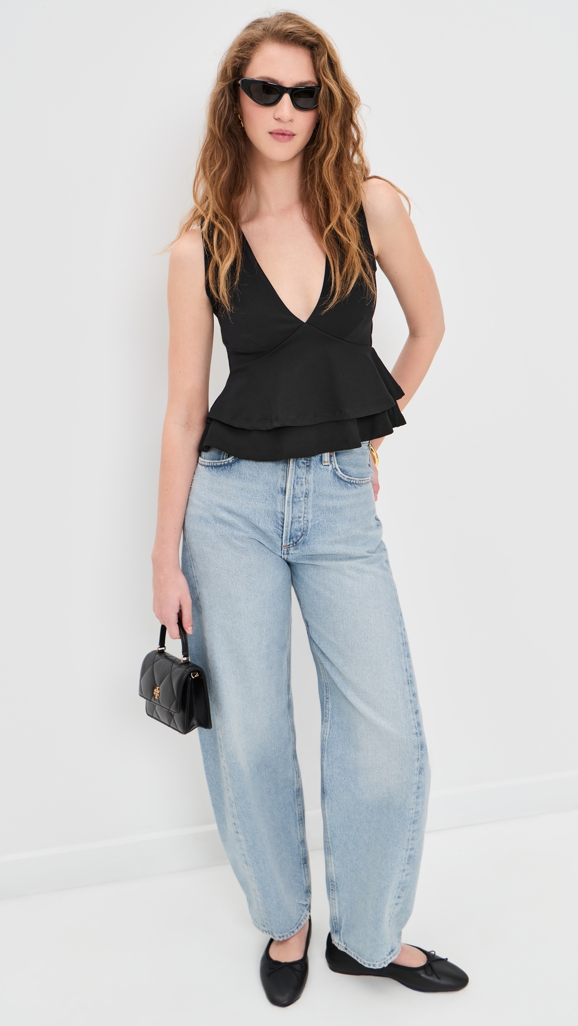 Double Layered V Neck Tank Black