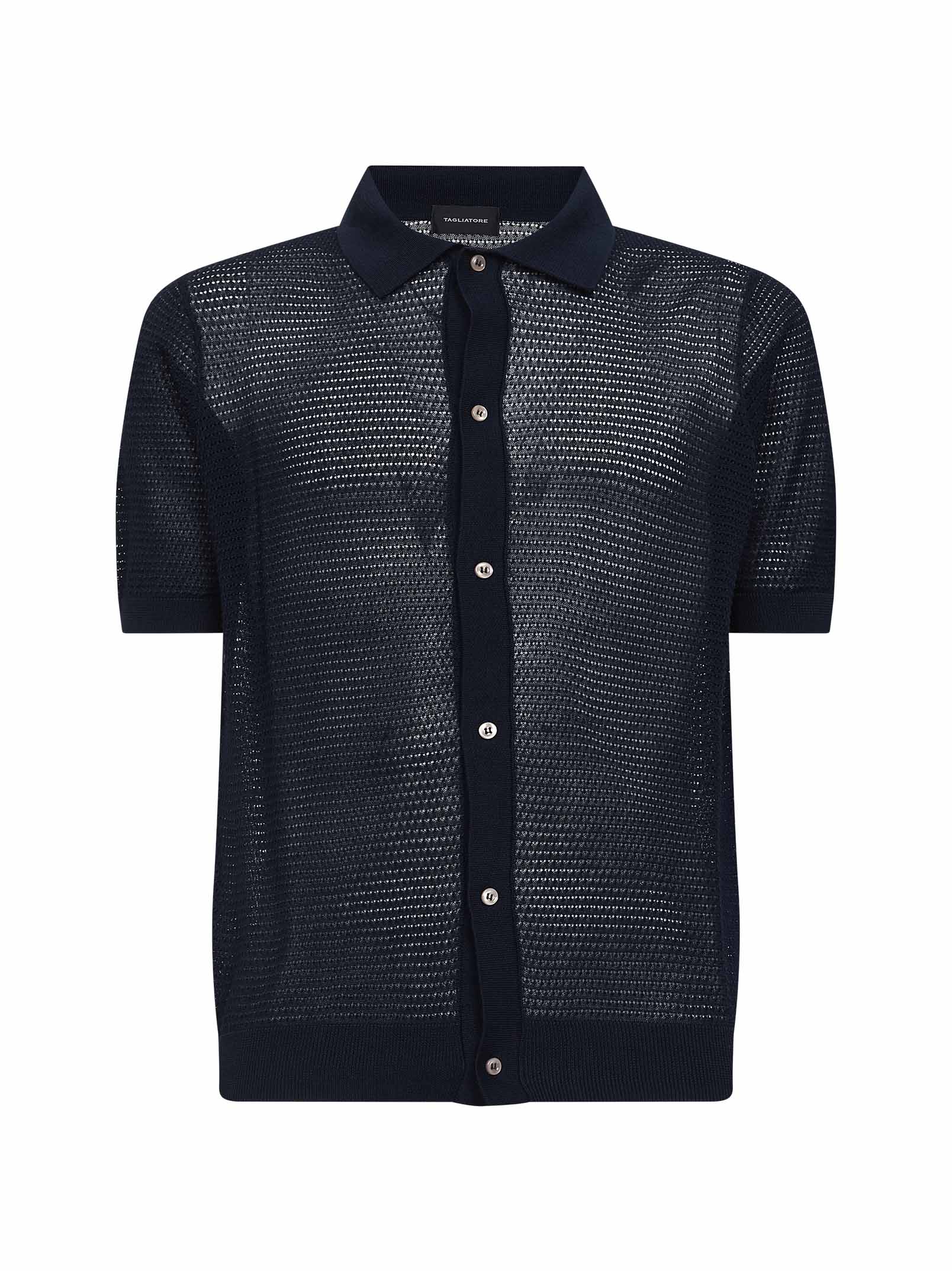 Pointelle Knit Cotton Shirt — Navy