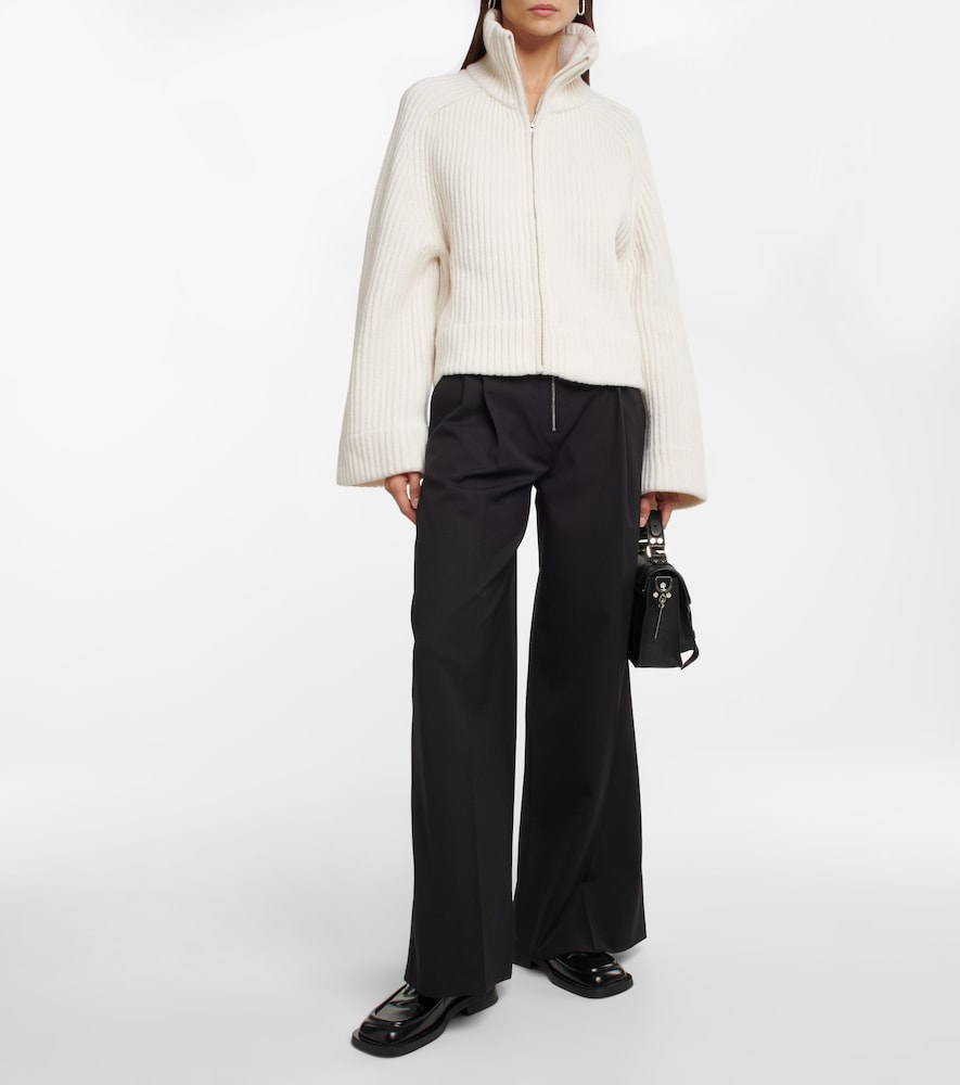 High-rise wide-leg wool-blend pants