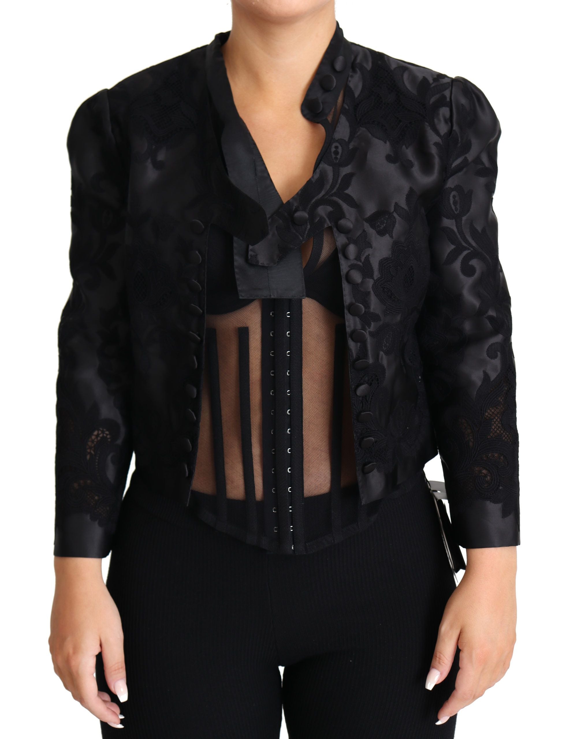 Embroidered Silk Organza Jacket — Black