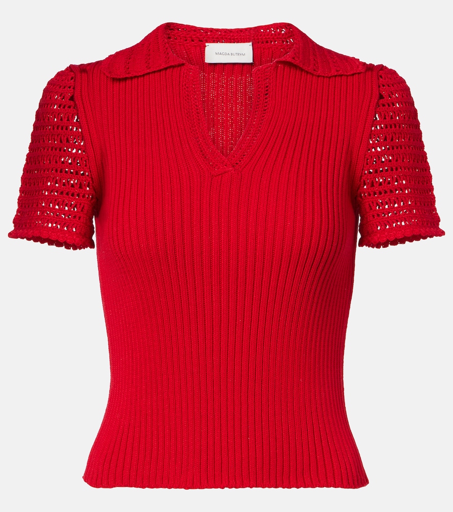 Crochet-trimmed cotton polo shirt