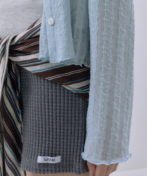 Feather Lace Round Cardigan Light Blue