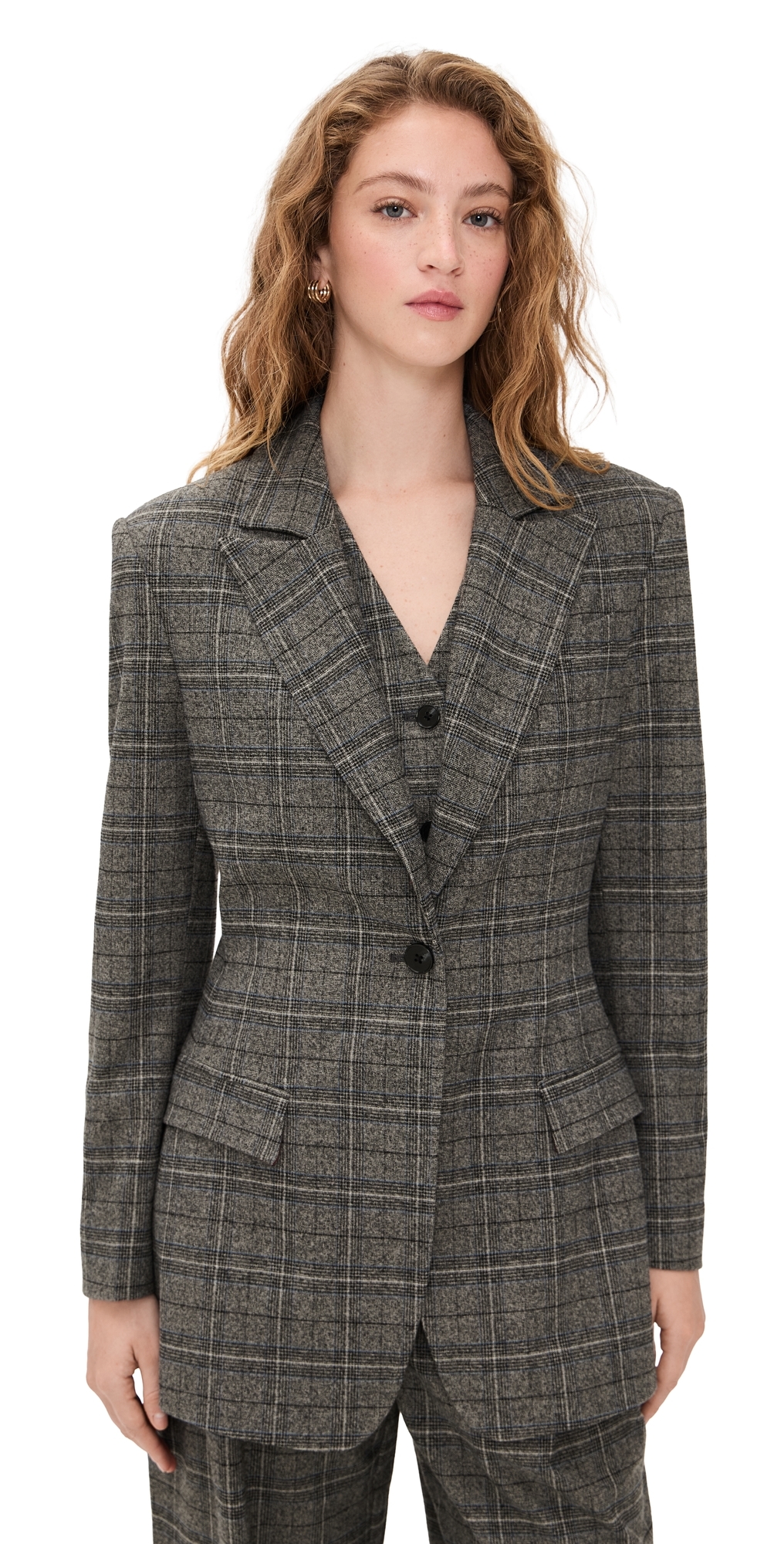 Quinn Hourglass Blazer Blue Grey Plaid