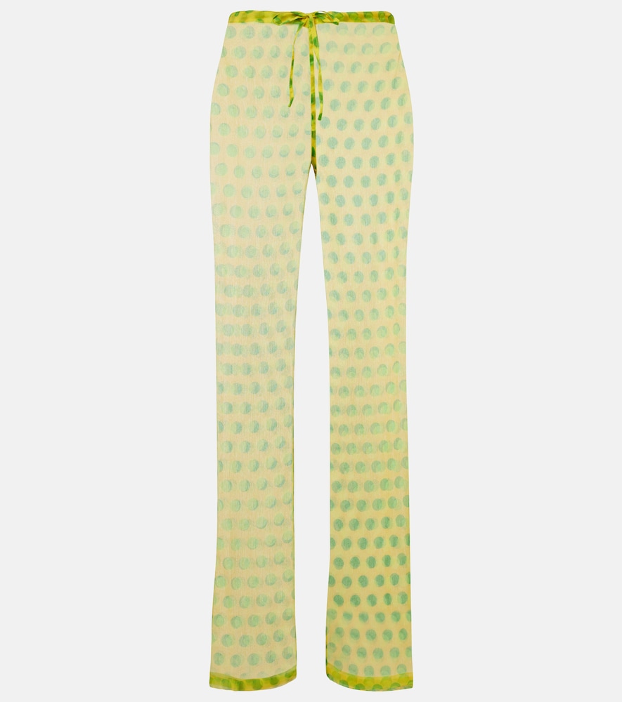 Polka-dot silk straight pants