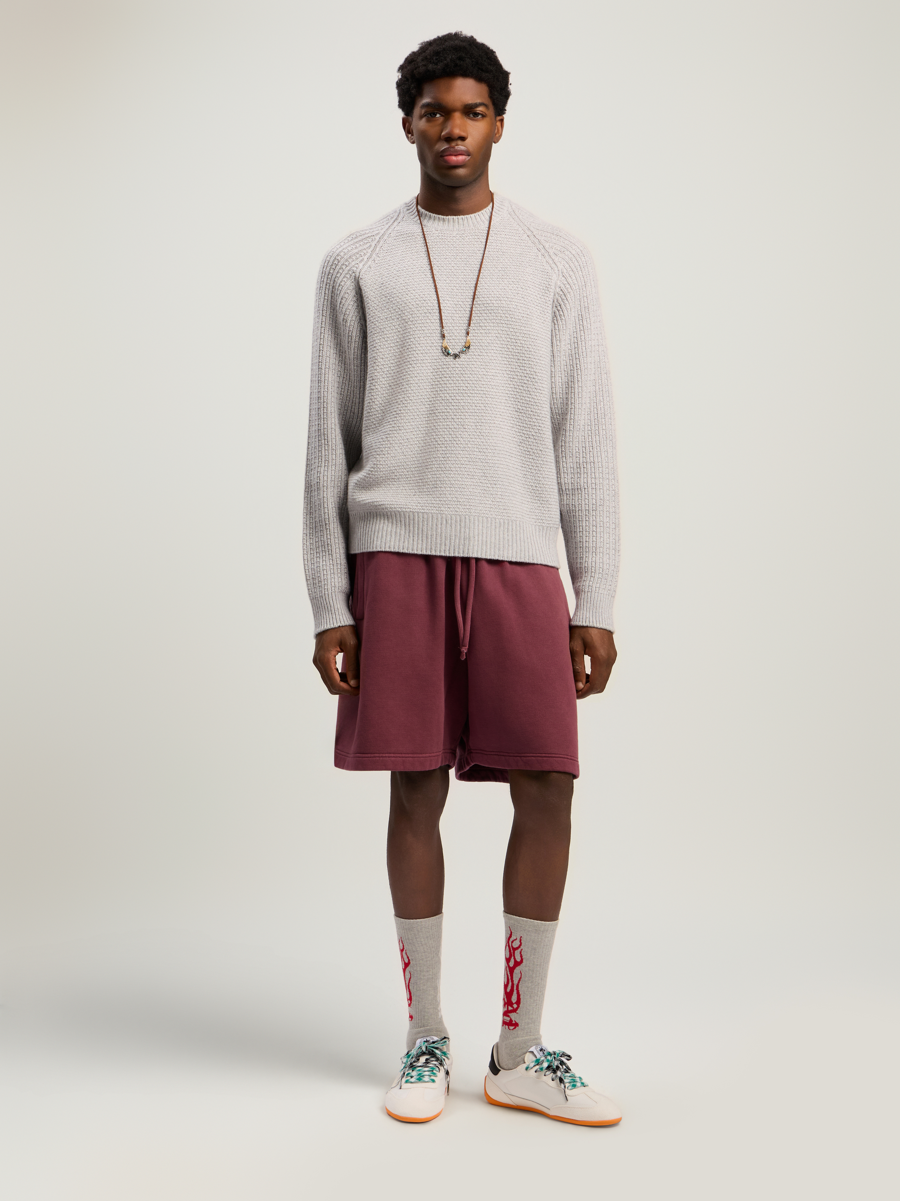 Curved Logo Ribbed Sweater Man  Grey Melange