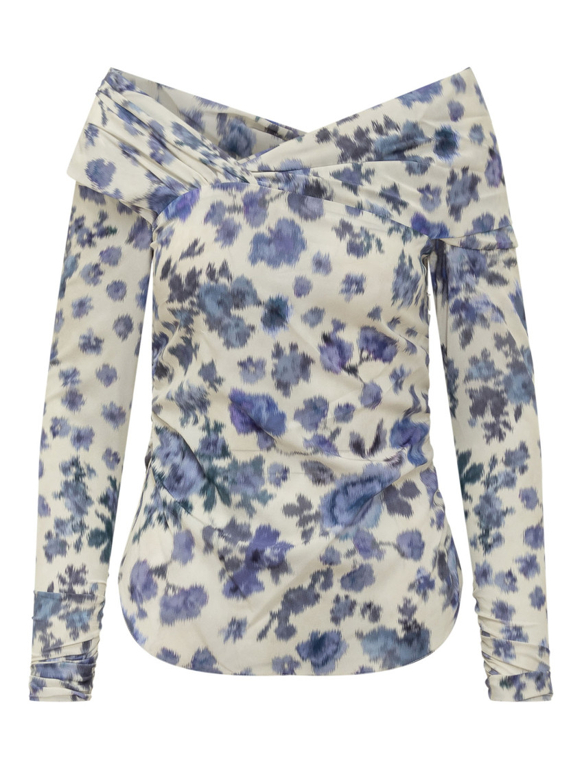 Blue Floral Off Shoulder Top
