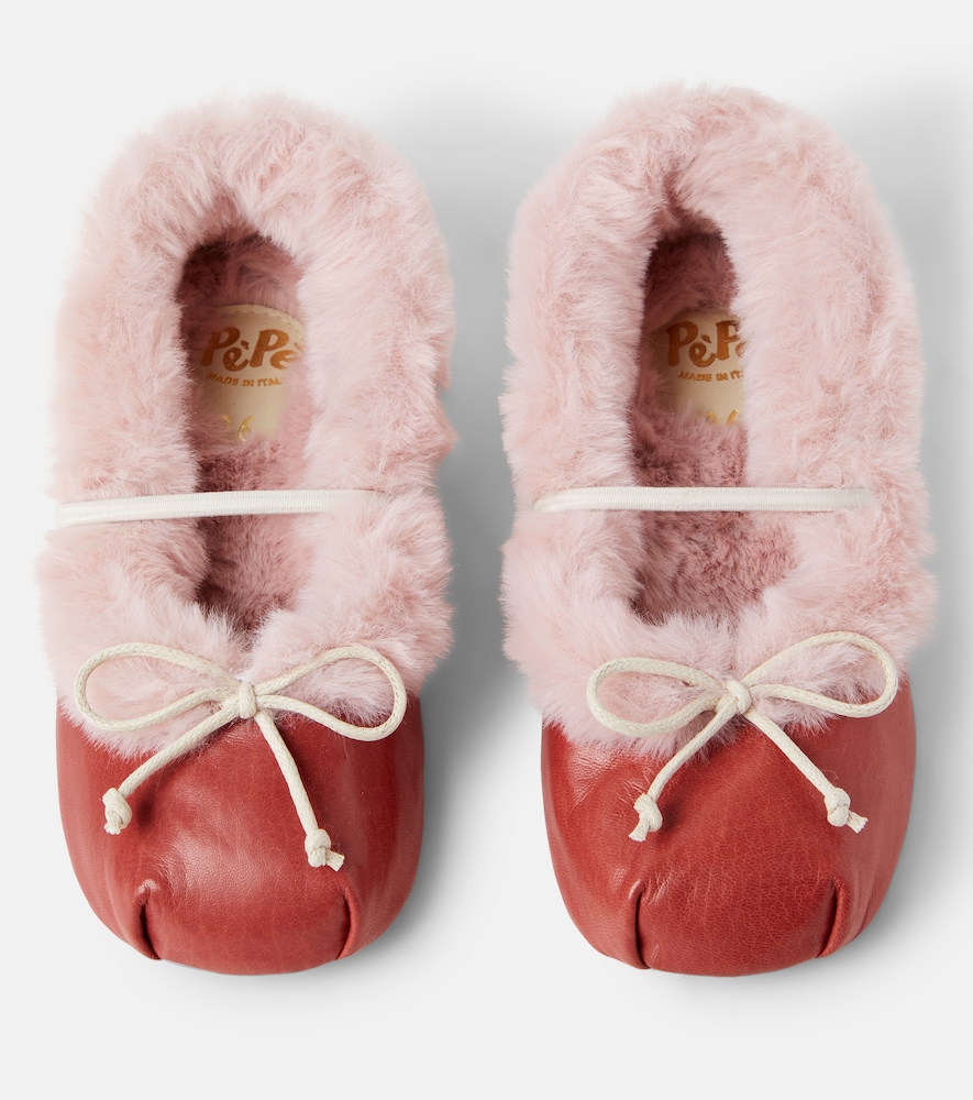 PèPè Shearling-trimmed leather ballet flats
