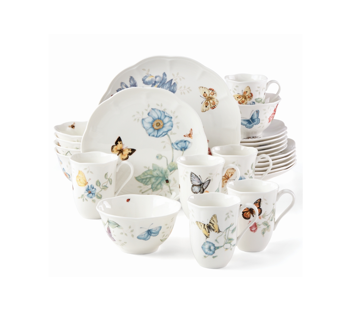 Butterfly Meadow 24 Pc. Dinnerware Set, Service for 6, Created for Macy's - White Body With Multi-color Floral and I