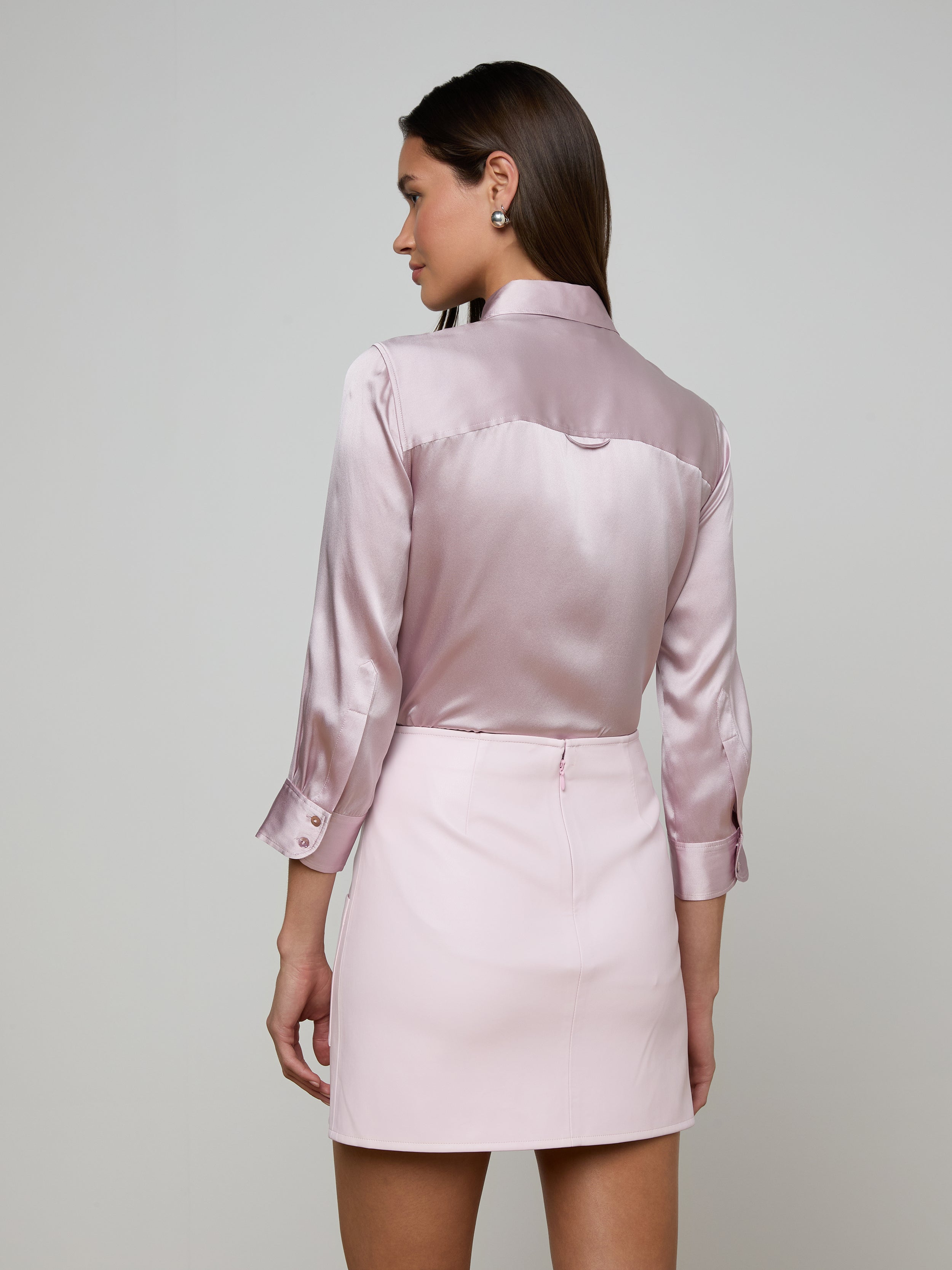 Dani Silk Blouse Top In Icy Lilac