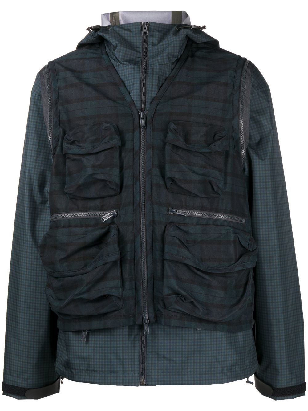 Check-pattern zip-fastening jacket - Green