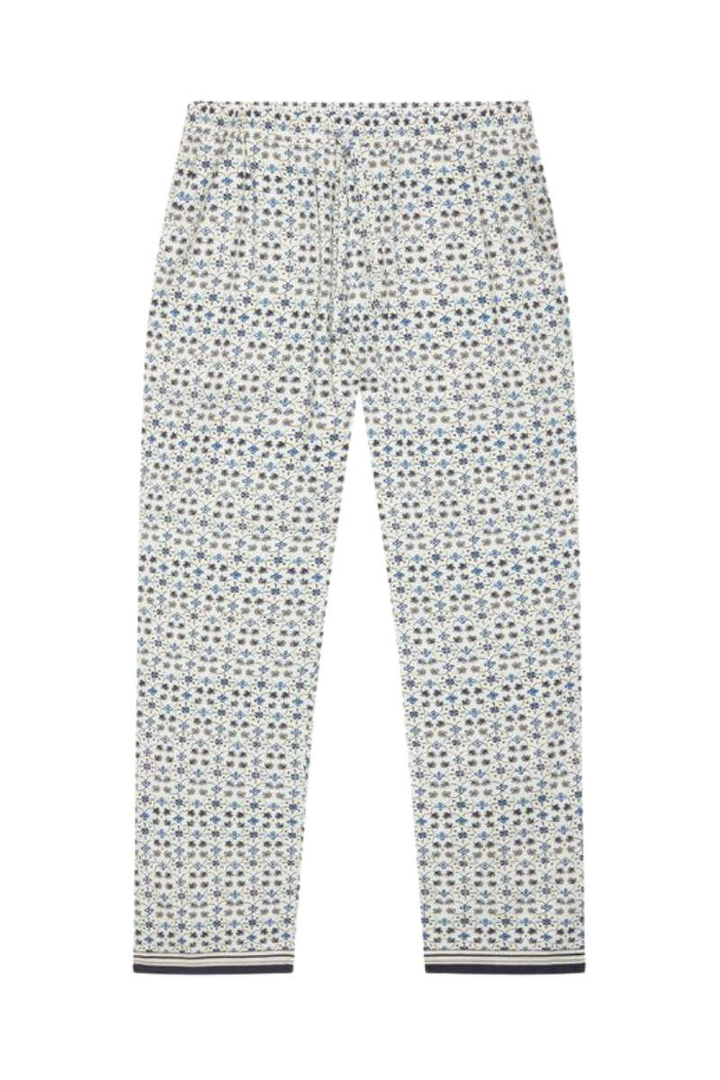 Floral-Jacquard Linen-Viscose Trousers — Cream