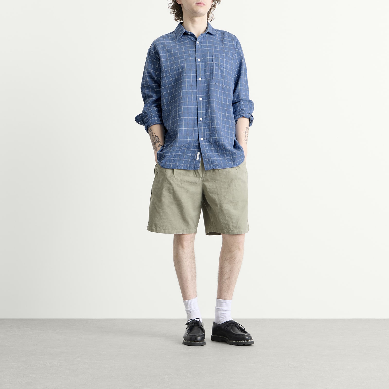 Men's Scout Loose Weave Check Shirt Light Blue Check