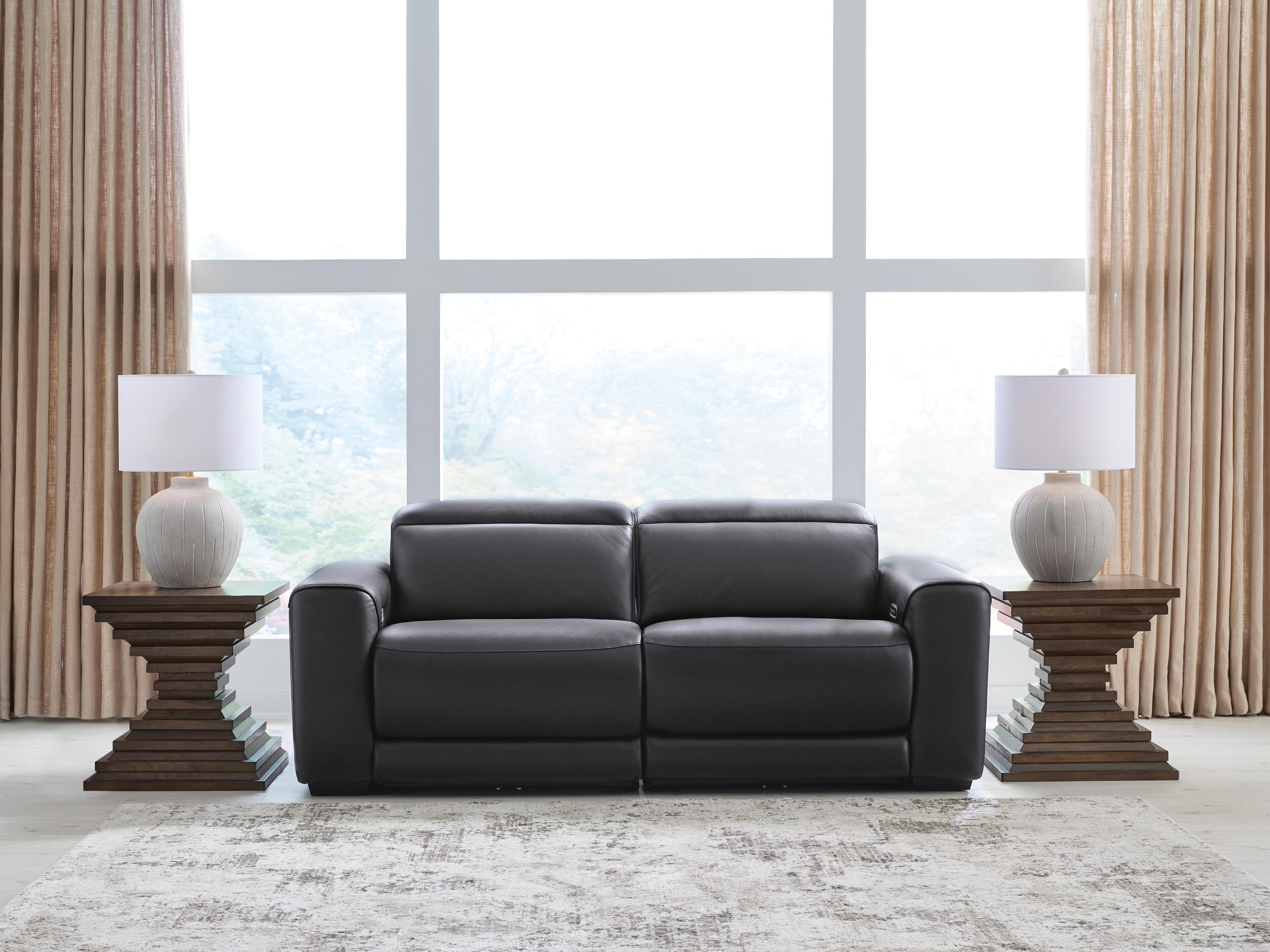 Rally-Up 2-Piece Dual Power Leather Reclining Modular Loveseat, Onyx