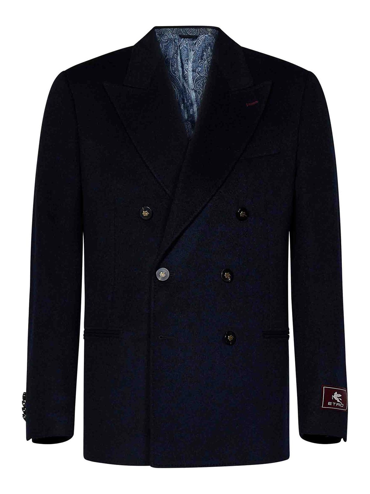 Navy Blue Cashmere Double-Breasted Blazer Wit