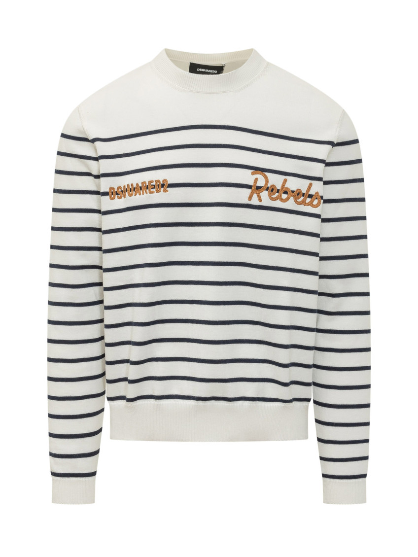 White Stripes Crew Neck Sweater