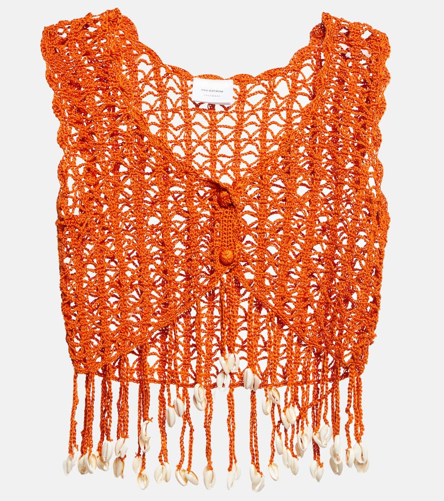 Embellished crochet crop top