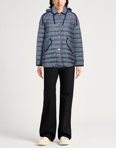 Woman Puffer Blue Size 6 Linen, Cotton, Elastane