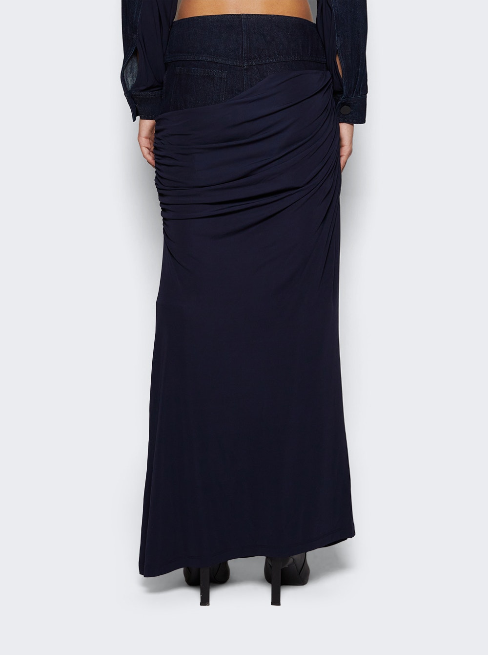 Wrapped denim-trim maxi skirt - Blue