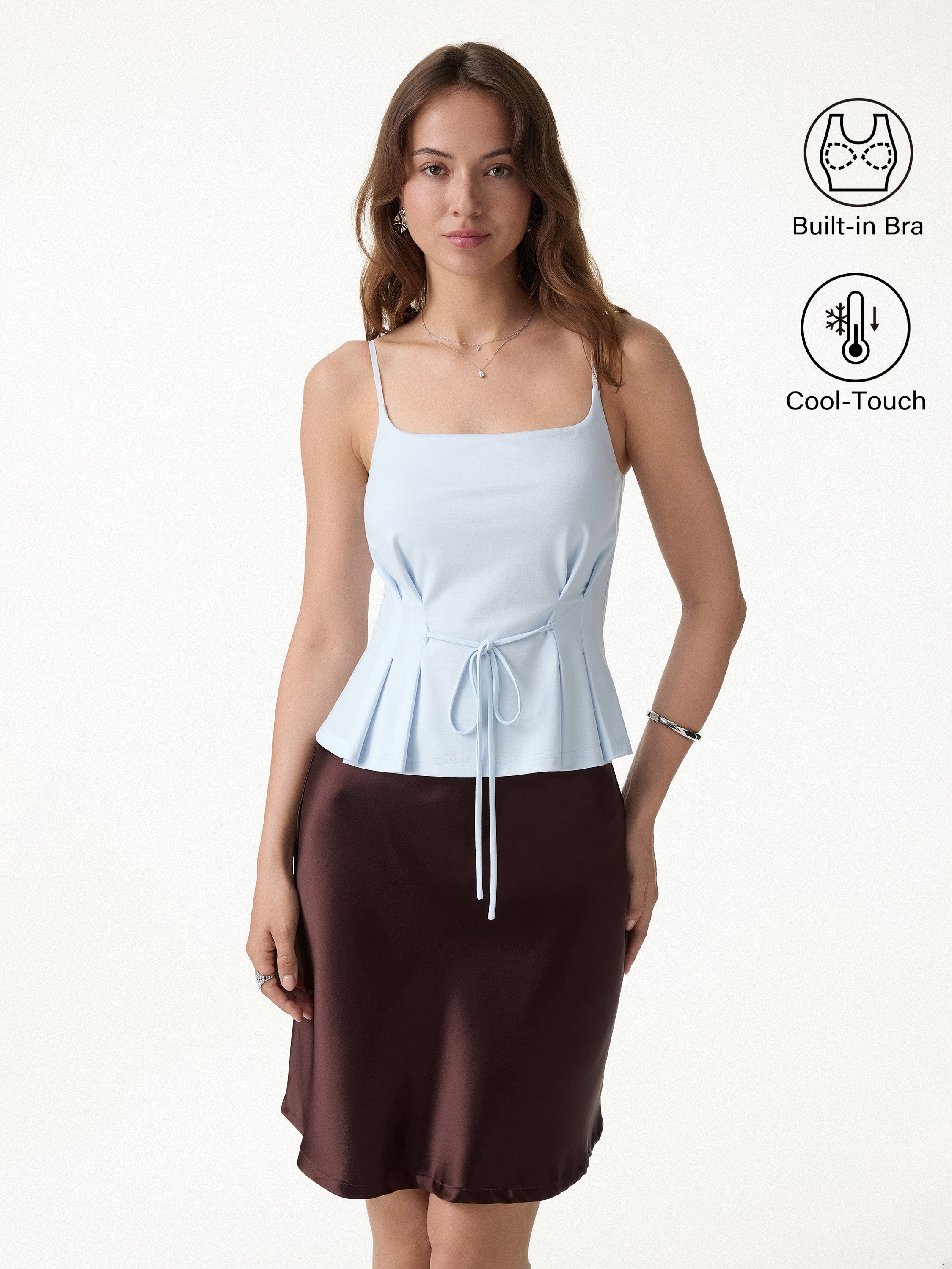 Ponte Pleated Spaghetti Brami - Blue Air