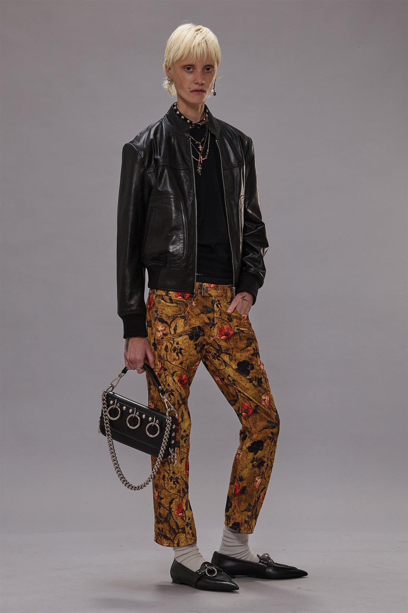 R13 Moto Boy Straight - Antique Floral Velveteen