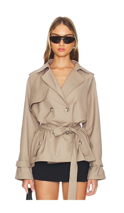 LIONESS Cropped Trencherous Coat in Beige. XXS. Also in M, S