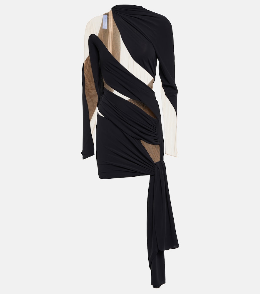 Draped tulle-embellished minidress