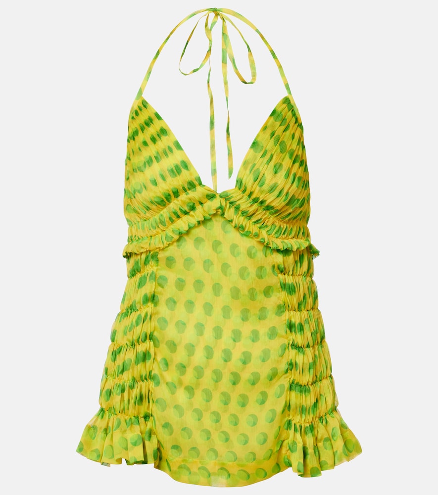 Polka-dot halterneck silk top