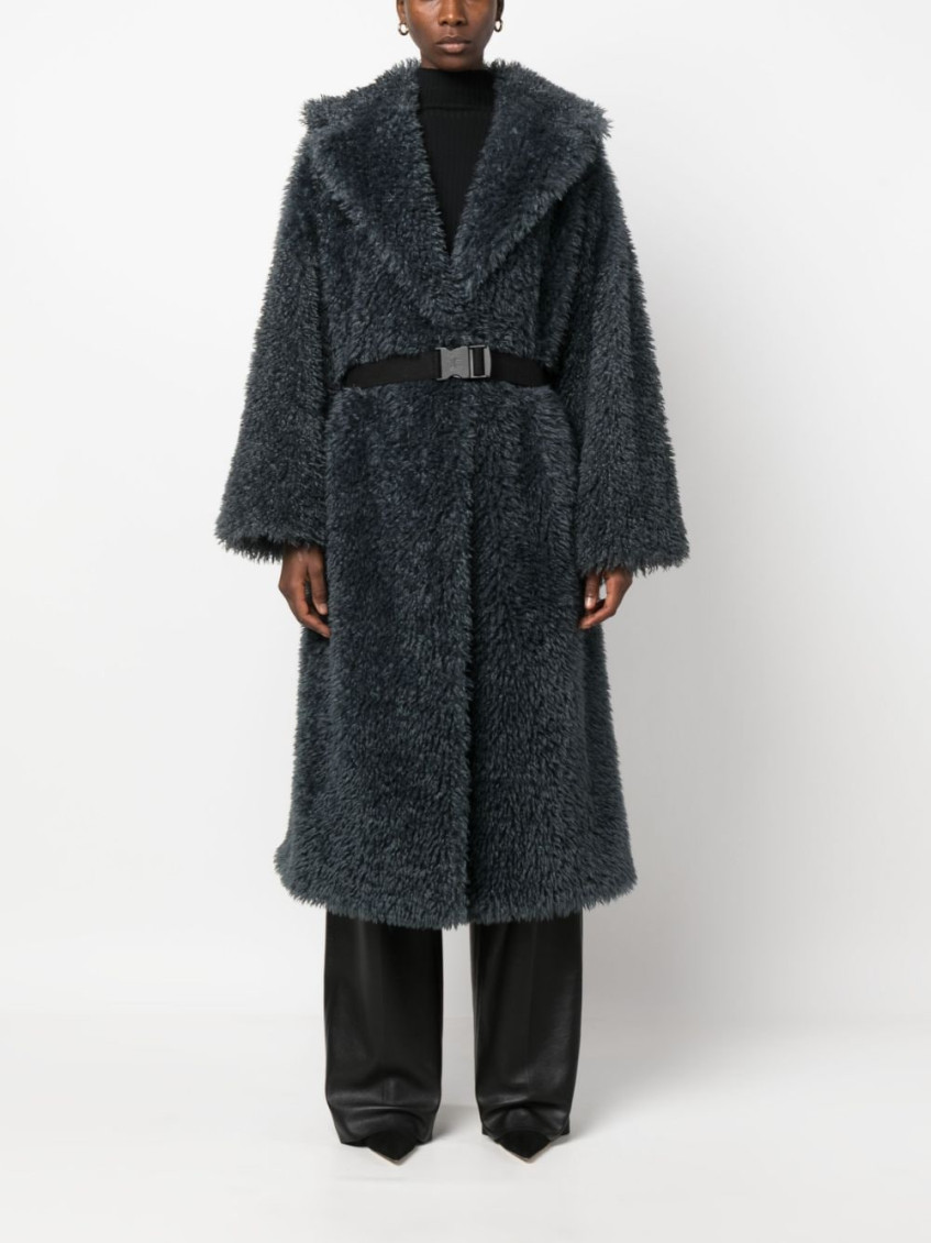 -Belted Fake Coat Pellicce Grigio-Donna