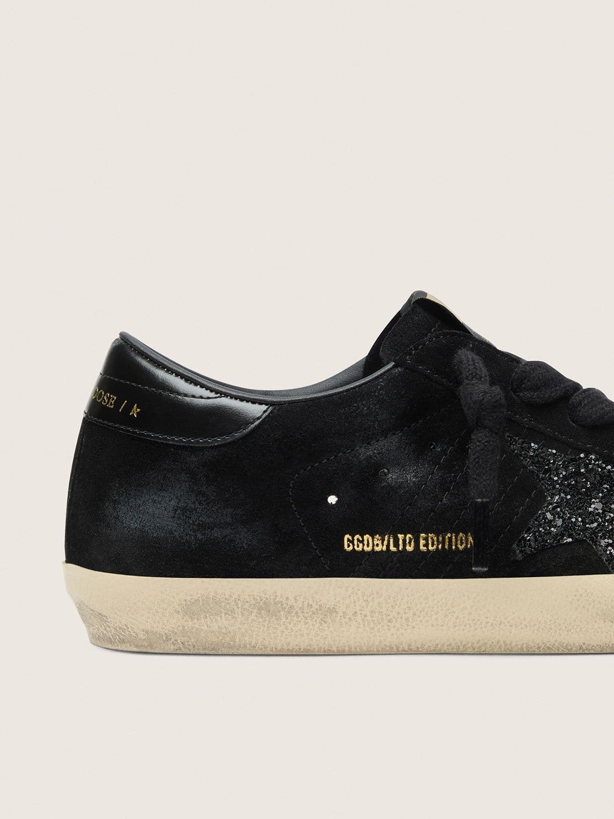 Golden Goose - Women's Super-star Ltd In Black Suede With Black Glitter Star And Black Leather Heel Tab, Woman