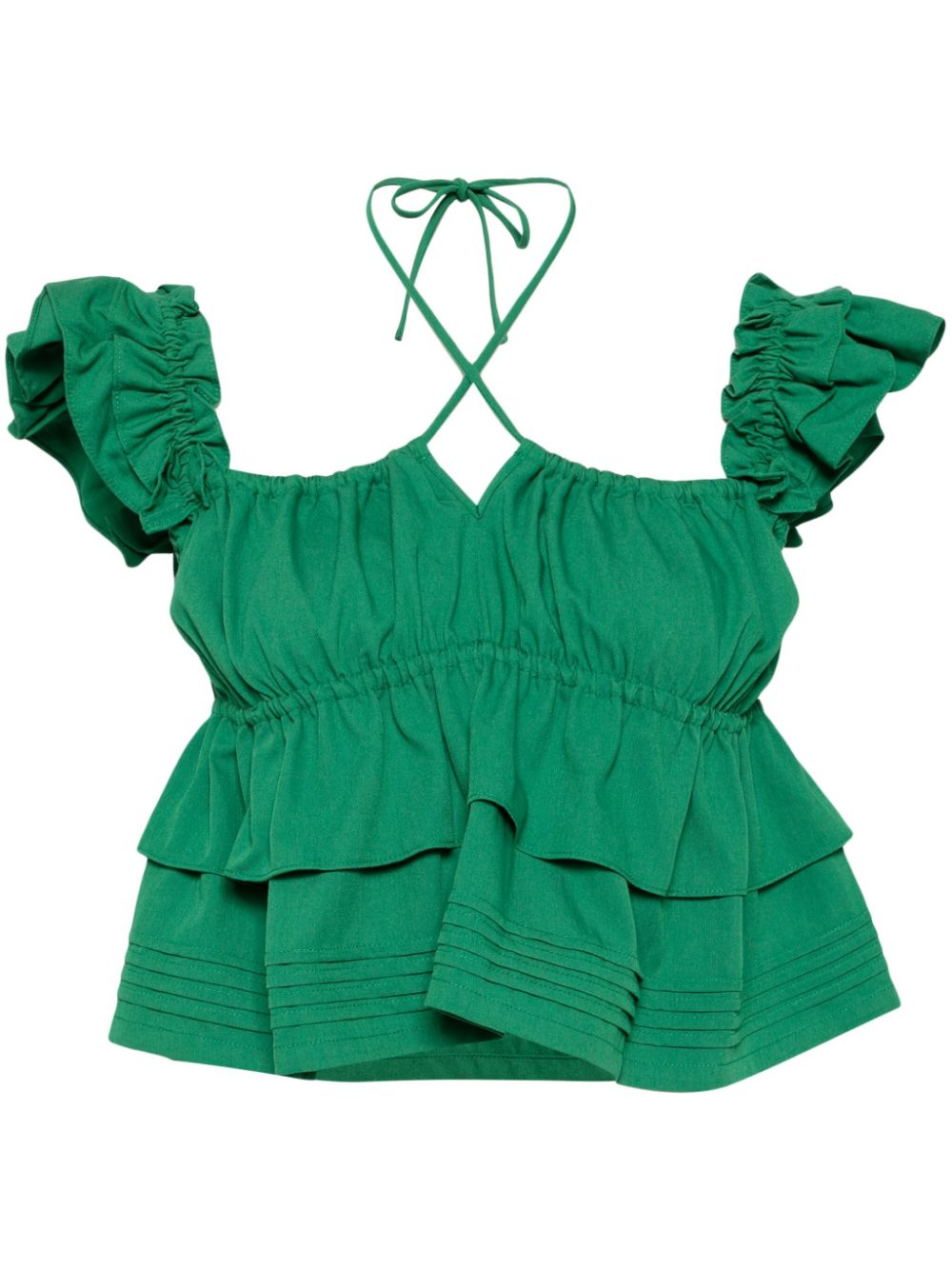 Ruffle-detail cotton halterneck top - Green