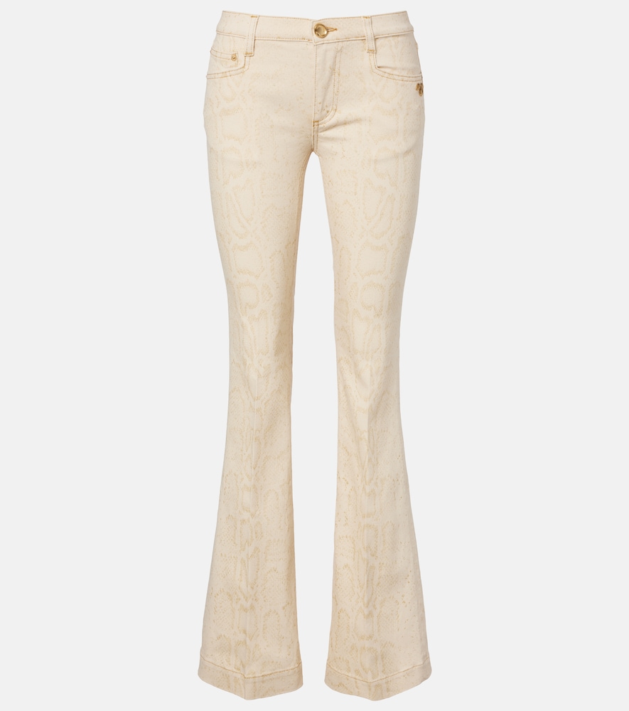 Snake-print flared jeans