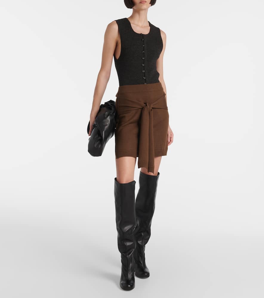 Trompe l'ail wool-blend miniskirt