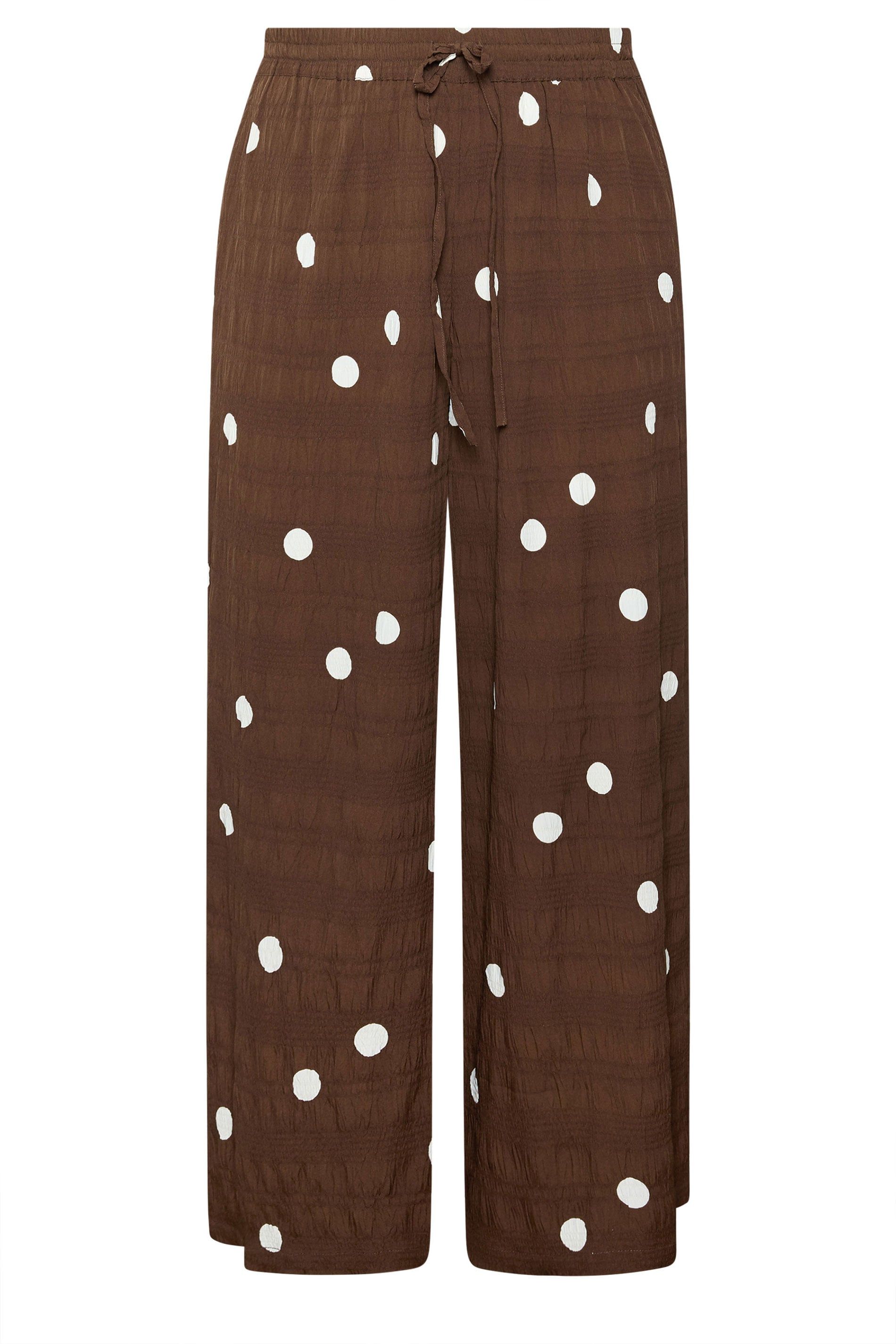 Yours Polka Dot Wide Leg Trousers In Chocolate
