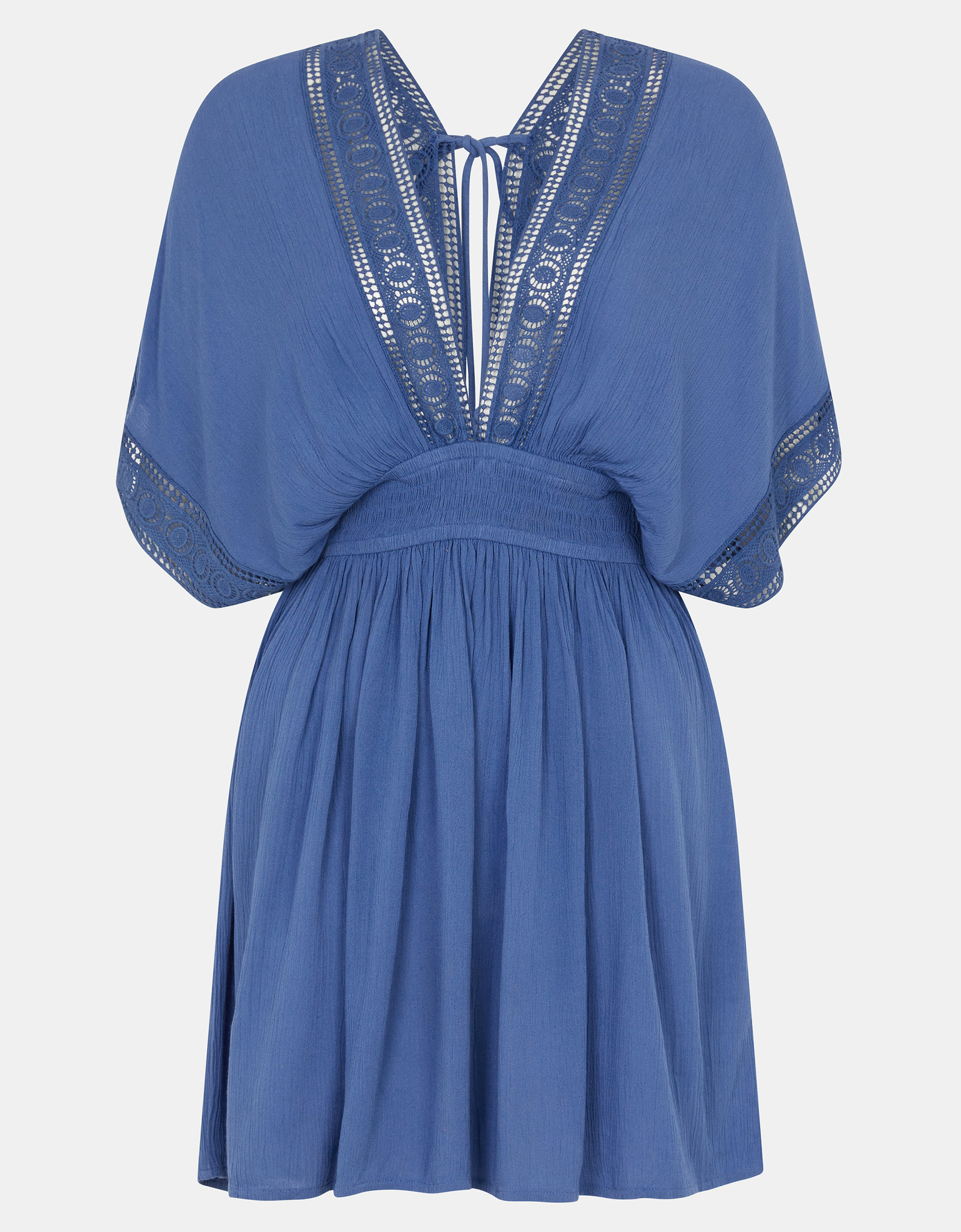 Crochet Trim Mini Kaftan Blue