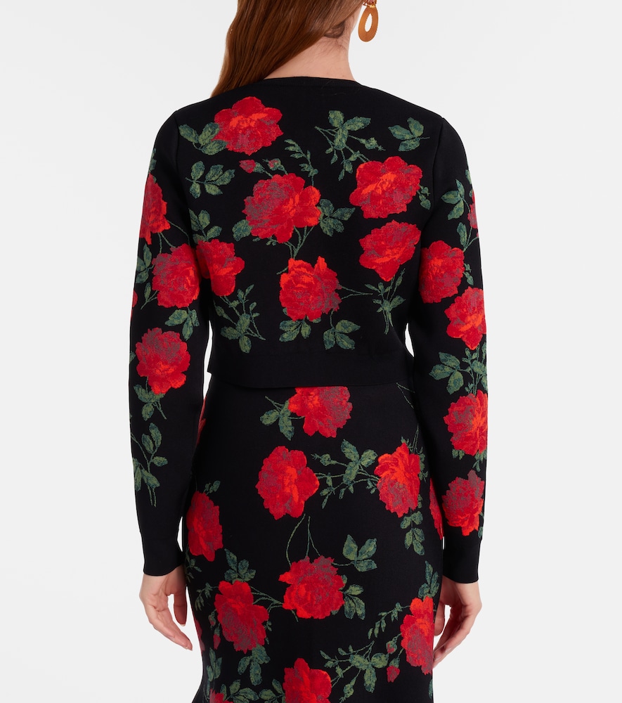 Floral cropped jacquard cardigan