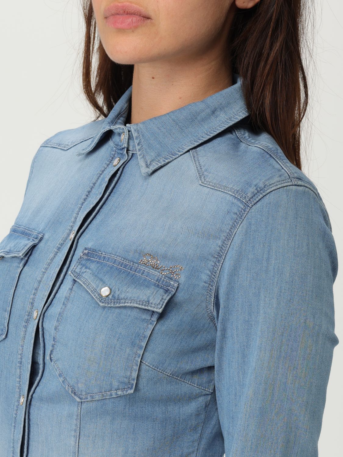 Logo-appliqué denim shirt - Blue