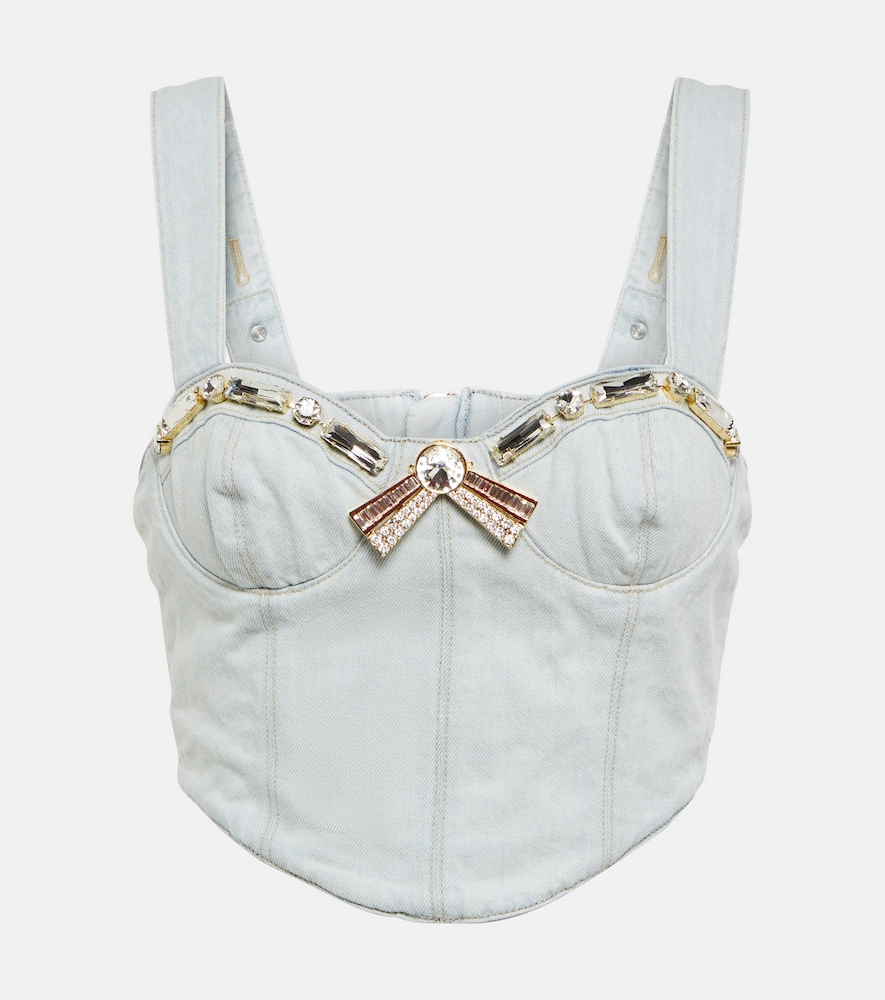 Area Crystal-embellished denim crop top