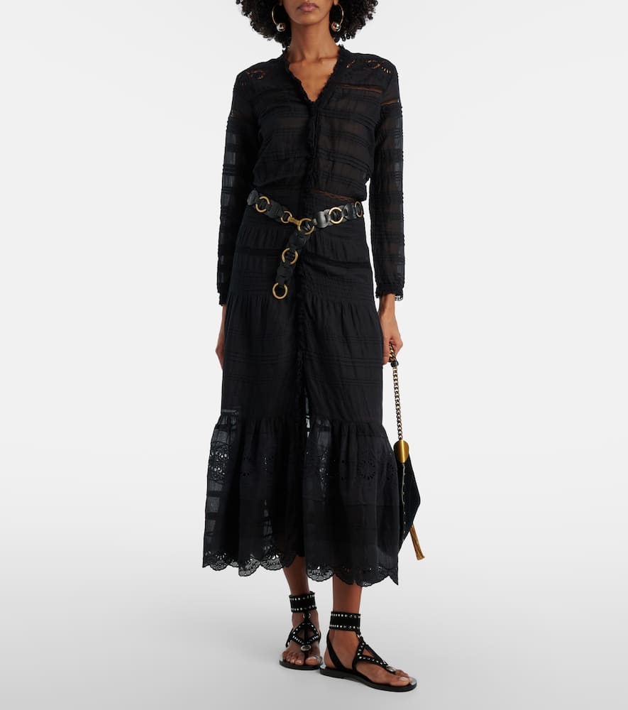 Daniva lace-trimmed cotton midi dress
