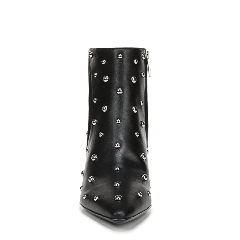 Deesha Bootie Boots, Black Stud Faux Leather Suede