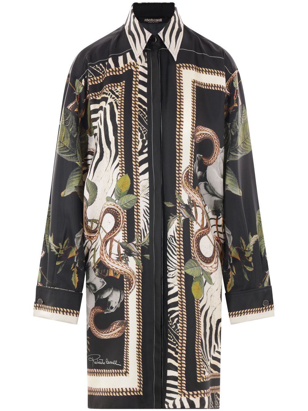 Jewellery Foulard-print silk shirt dress - Black