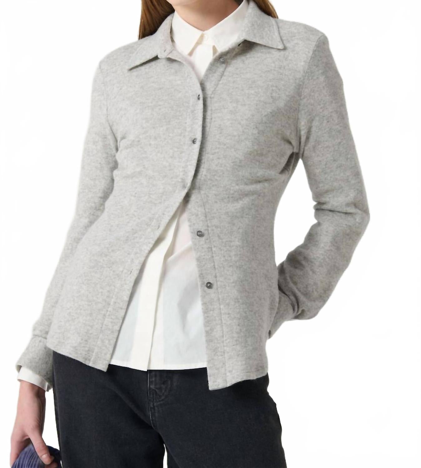 Collared Button-Front Sweater In Heather Grey
